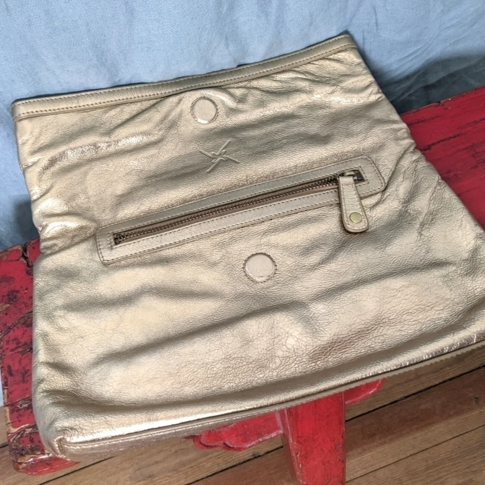 NICOLE Miller Metallic Leather Clutch with Woven Detail